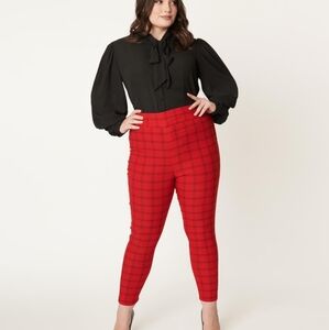 Unique Vintage Plus Size Red Windowpane Plaid Rizzo Cigarette Pants